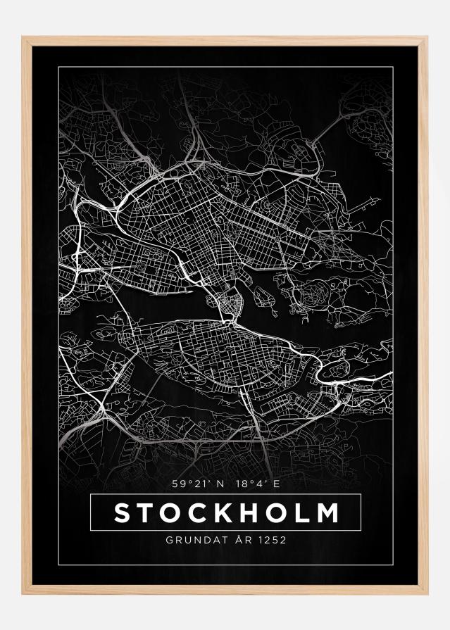 Mapa - Stockholm - Cerná Plakát