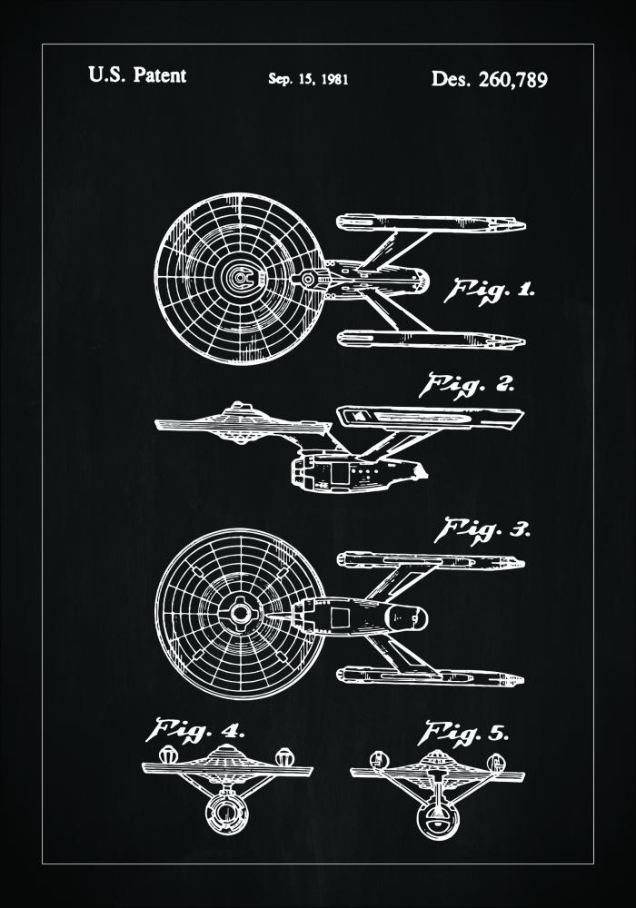 Patentový výkres - Star Trek - USS Enterprise - Cerná Plakát