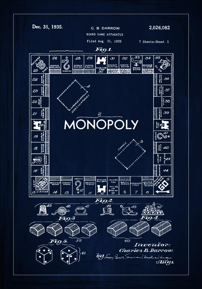 Patentový výkres - Monopoly v - Modrá Plakát