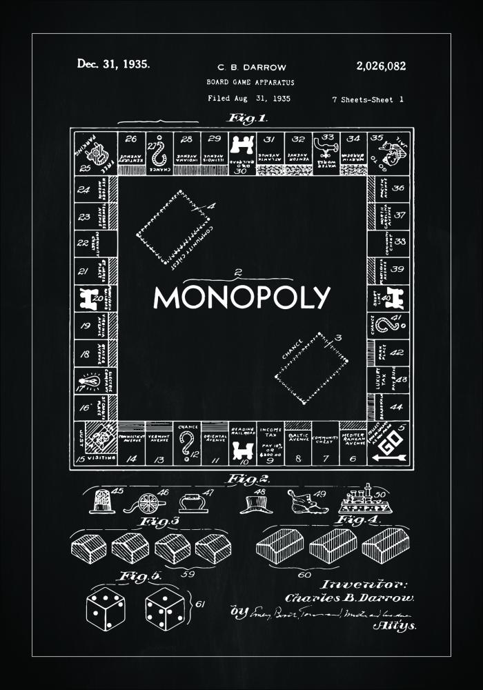 Patentový výkres - Monopoly v - Cerná Plakát