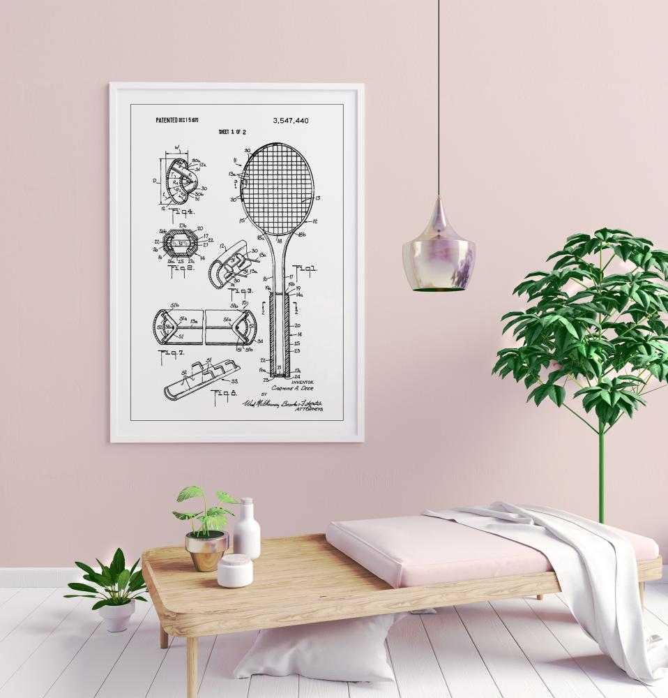 Patent Print - Tennis Racket - White Plakát