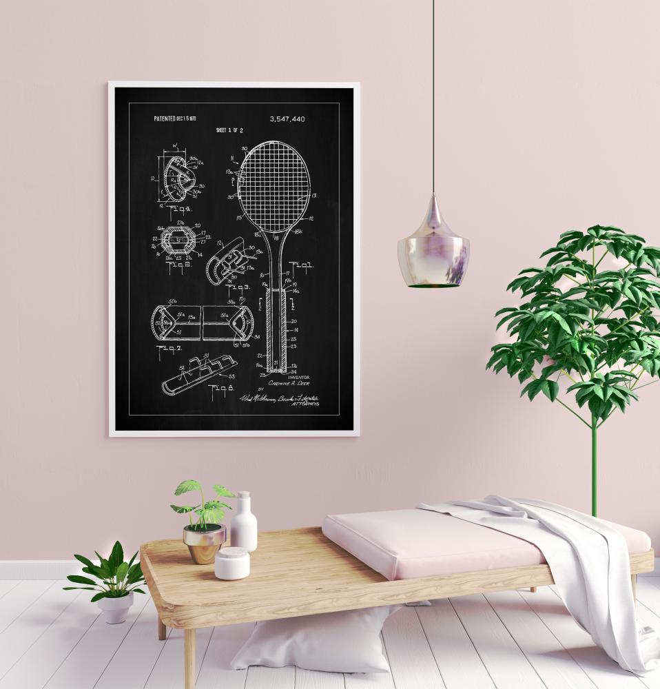 Patent Print - Tennis Racket - Black Plakát