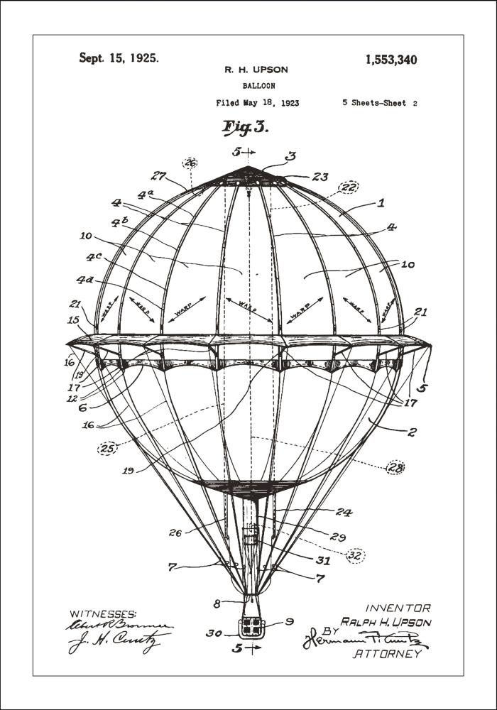 Patentový výkres - Horkovzdušný balón - Bílá Plakát