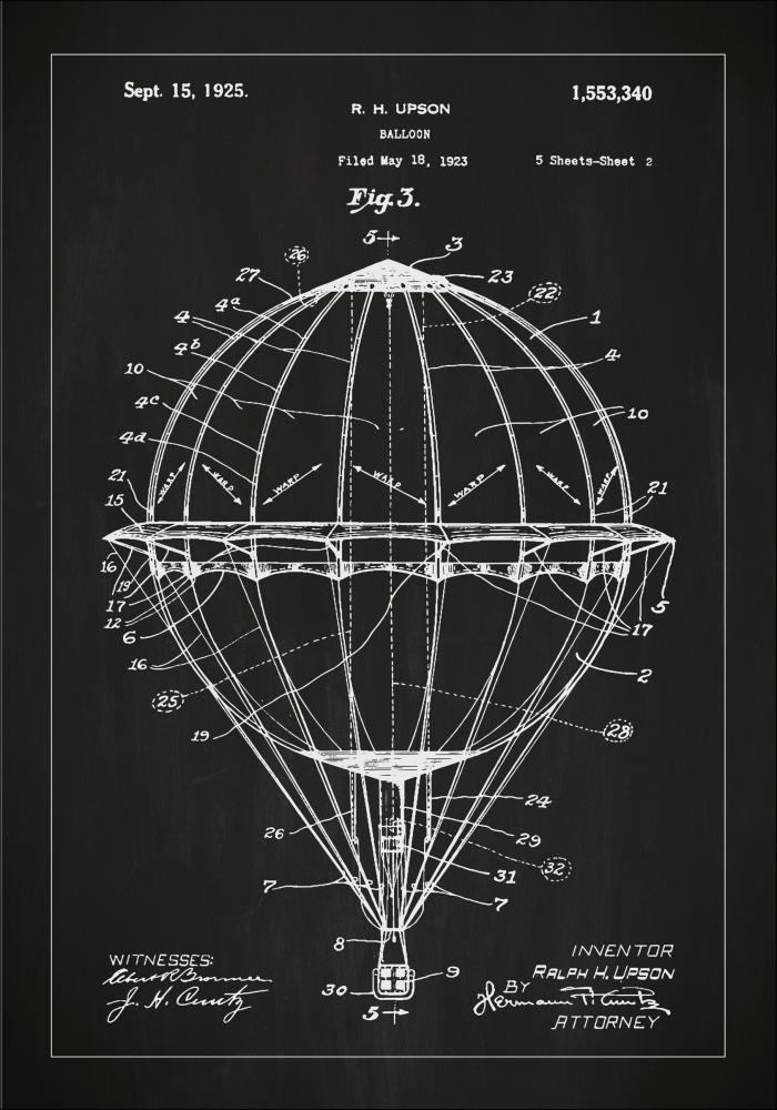 Patentový výkres - Horkovzdušný balón - Cerná Plakát