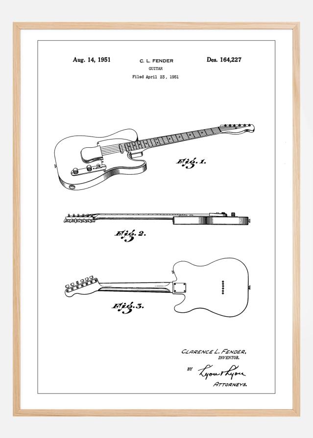 Patent Print - Guitar - White Plakát