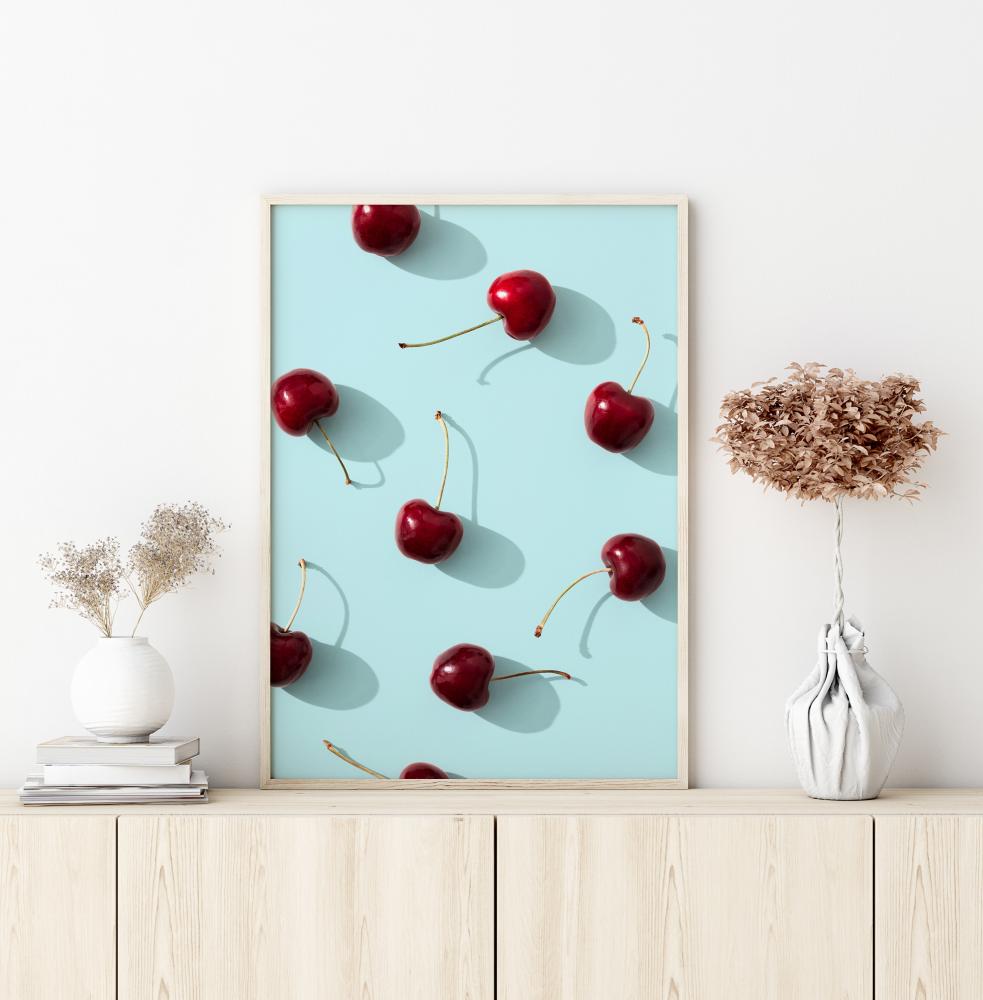 Cherries On Turquoise Plakát