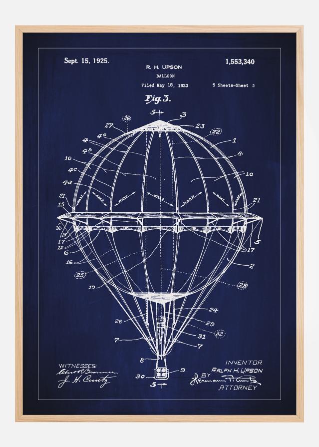 Patentový výkres - Horkovzdušný balón - Modrá Plakát