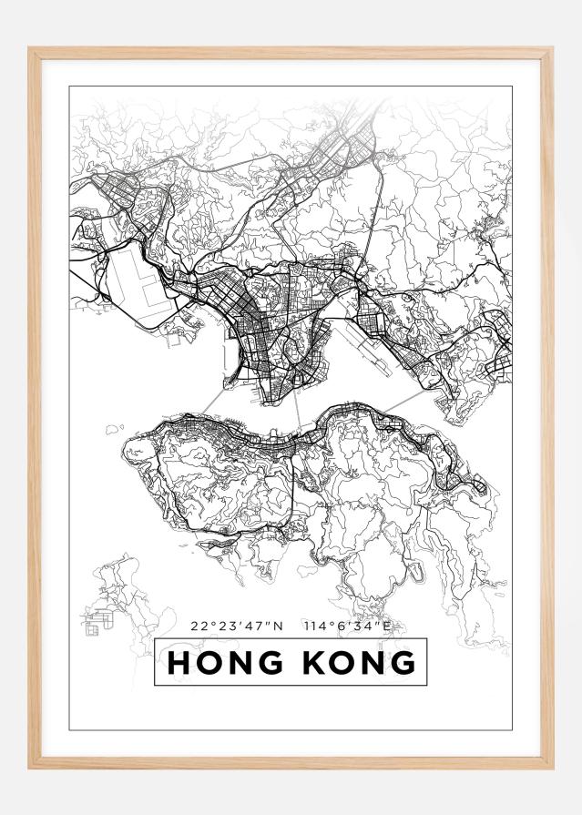 Mapa - Hong Kong - Bílá Plakát