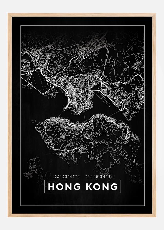 Mapa - Hong Kong - Cerná Plakát