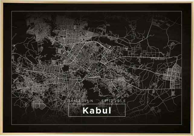 Mapa - Kabul - Cerná Plakát