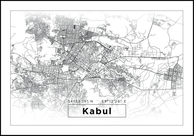 Mapa - Kabul - Bílá Plakát