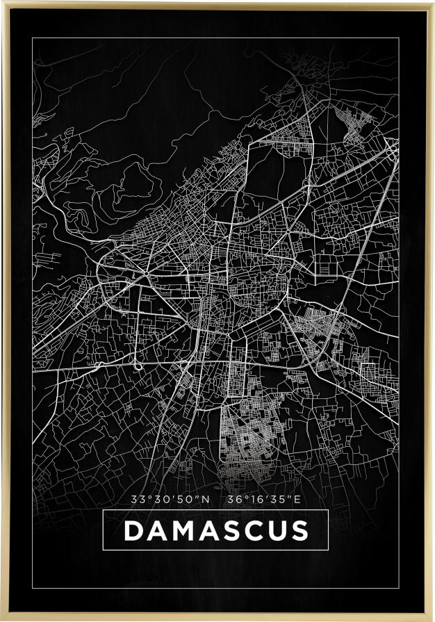 Mapa - Damascus - Cerná Plakát