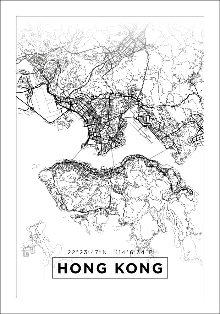 Mapa - Hong Kong - Bílá Plakát