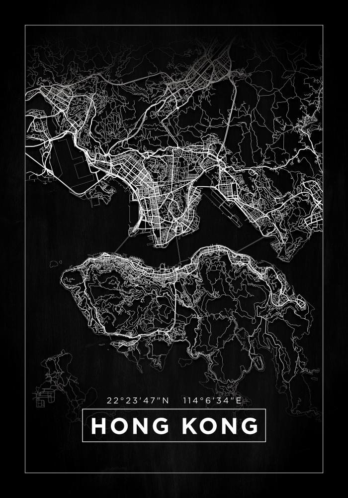 Mapa - Hong Kong - Cerná Plakát