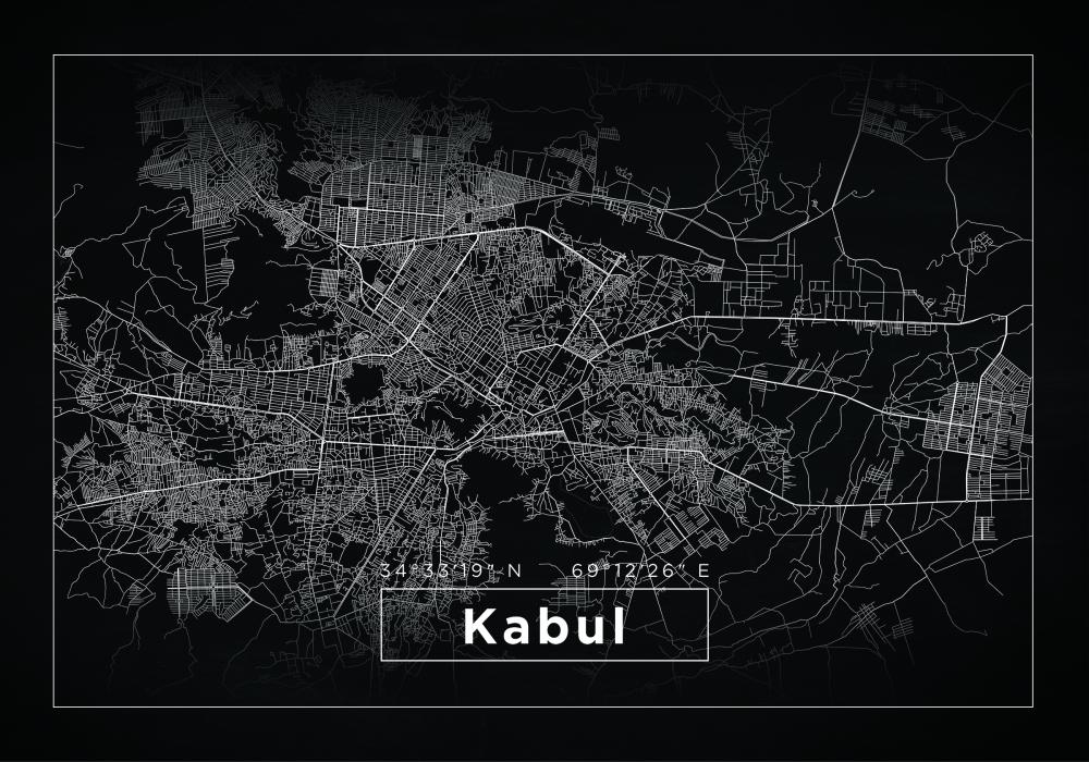 Mapa - Kabul - Cerná Plakát