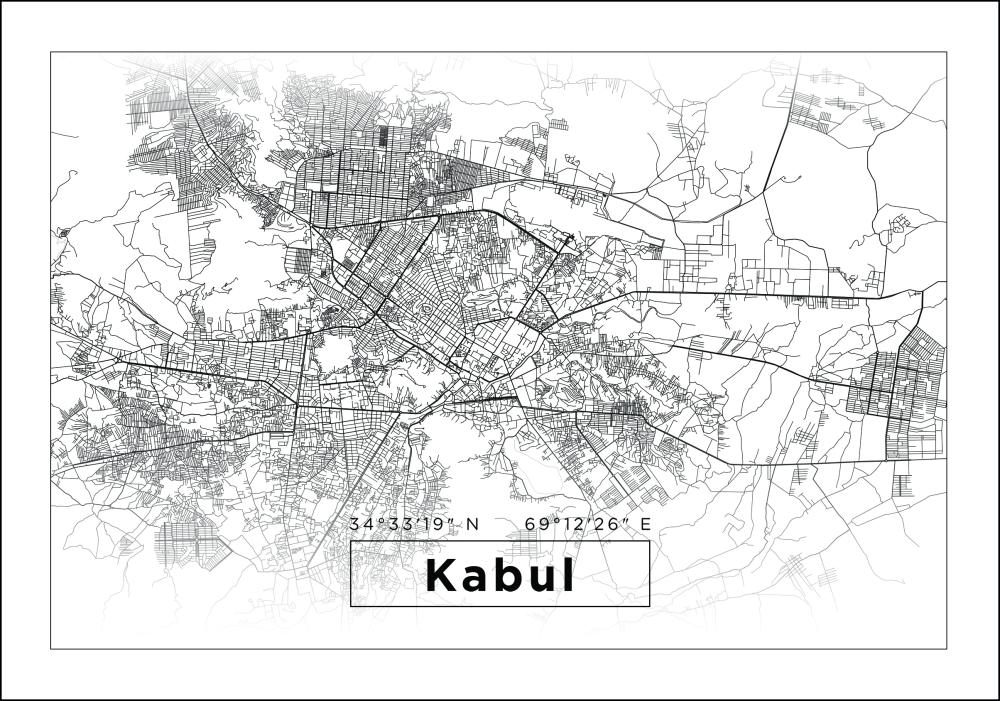 Mapa - Kabul - Bílá Plakát