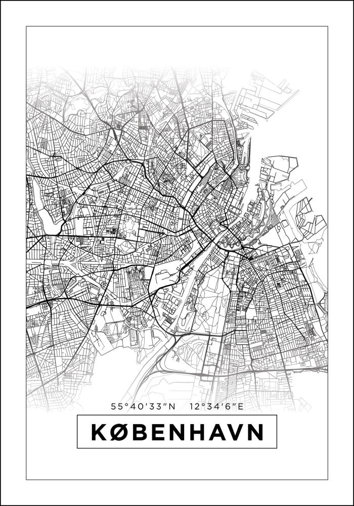 Mapa - København - Bílá Plakát