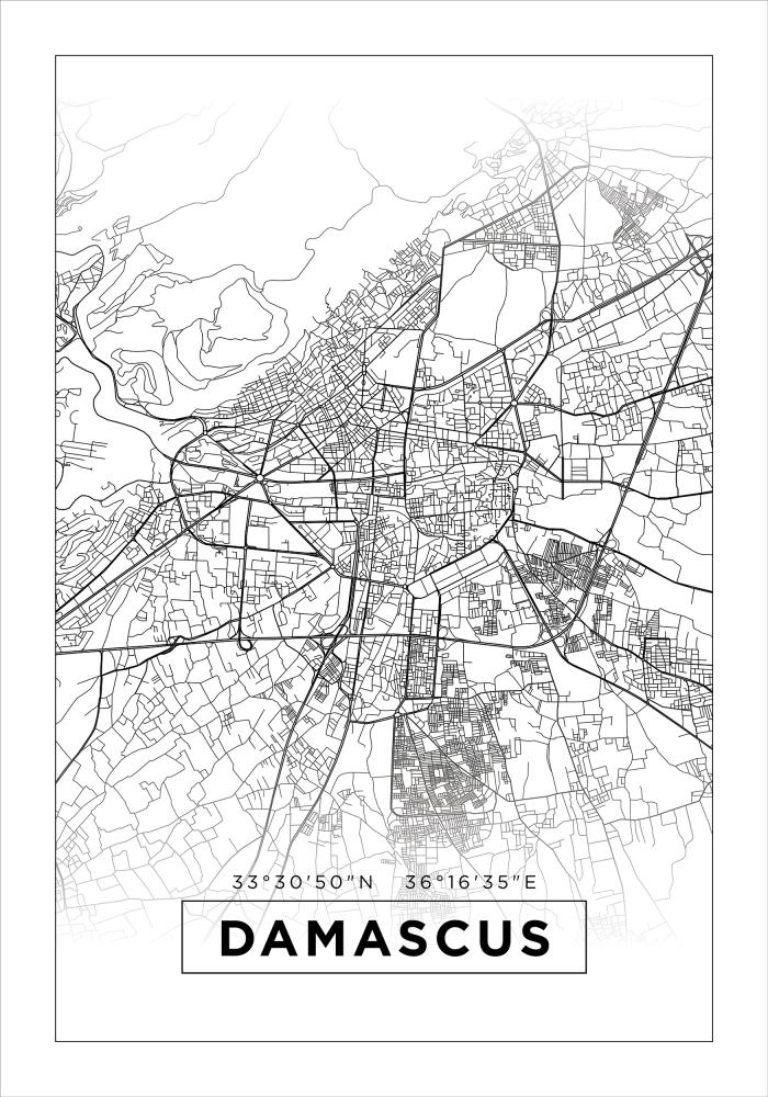 Mapa - Damascus - Bílá Plakát