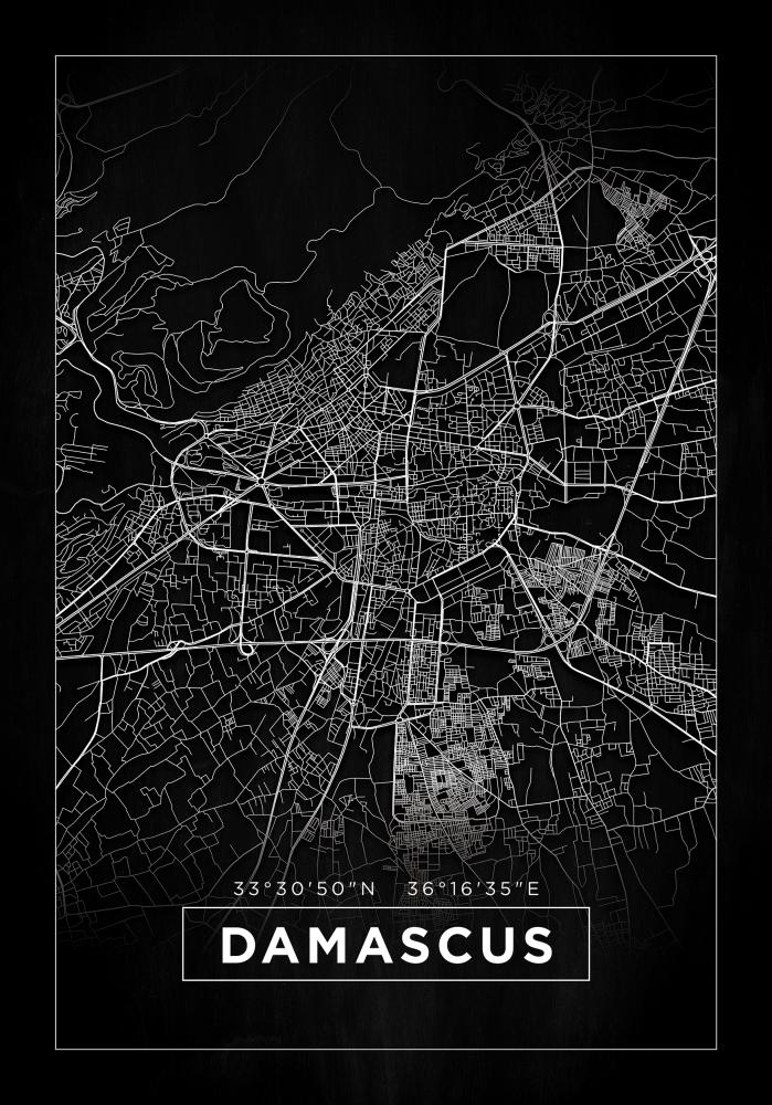 Mapa - Damascus - Cerná Plakát