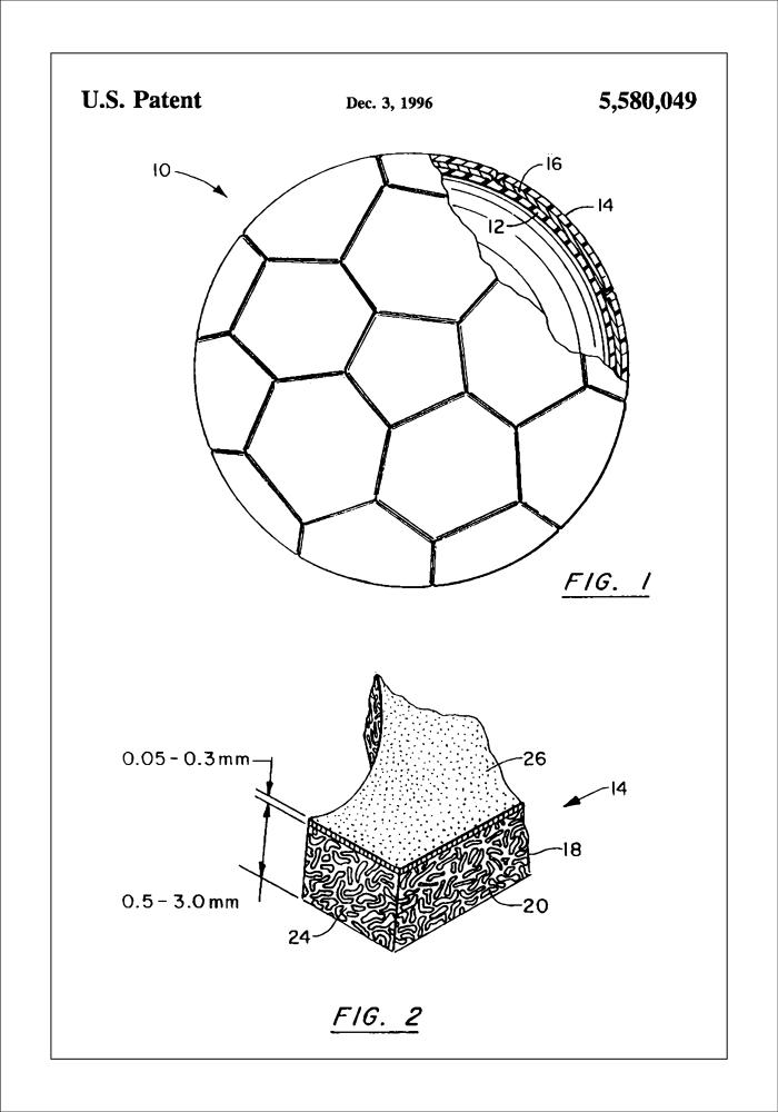 Patent Print - Football - White Plakát