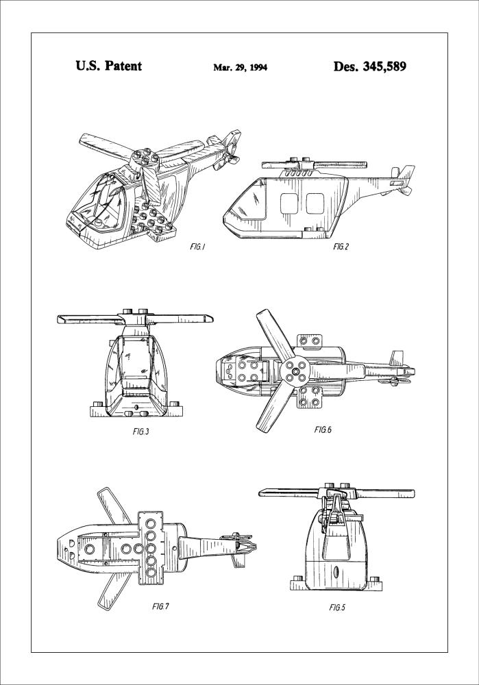 Patent Print - Lego Helicopter - White Plakát