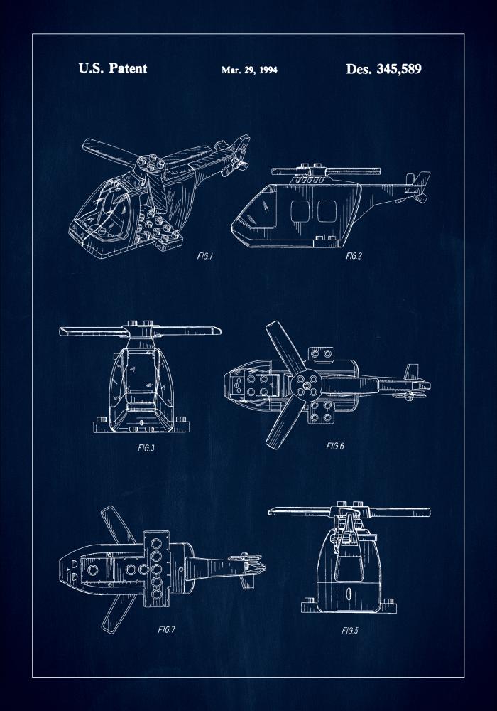 Patent Print - Lego Helicopter - Blue Plakát