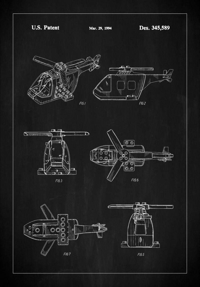 Patent Print - Lego Helicopter - Black Plakát