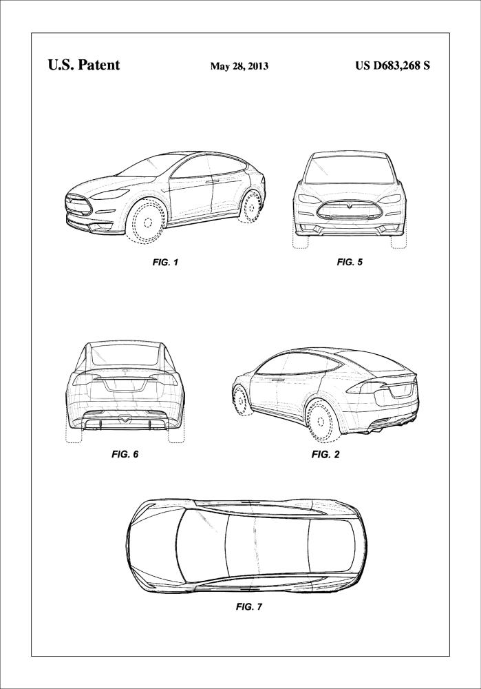 Patent Print - Tesla - White Plakát