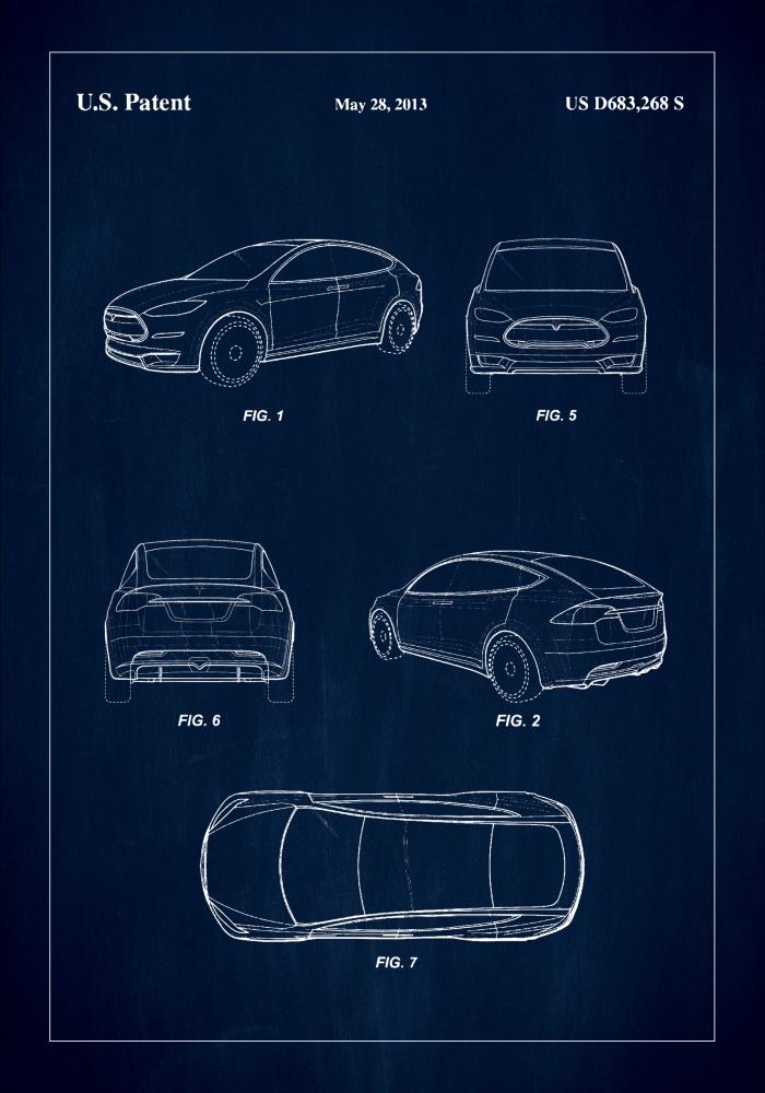 Patent Print - Tesla - Blue Plakát