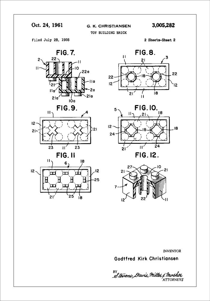 Patent Print - Lego Block II - White Plakát