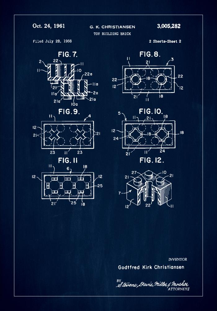 Patent Print - Lego Block II - Blue Plakát