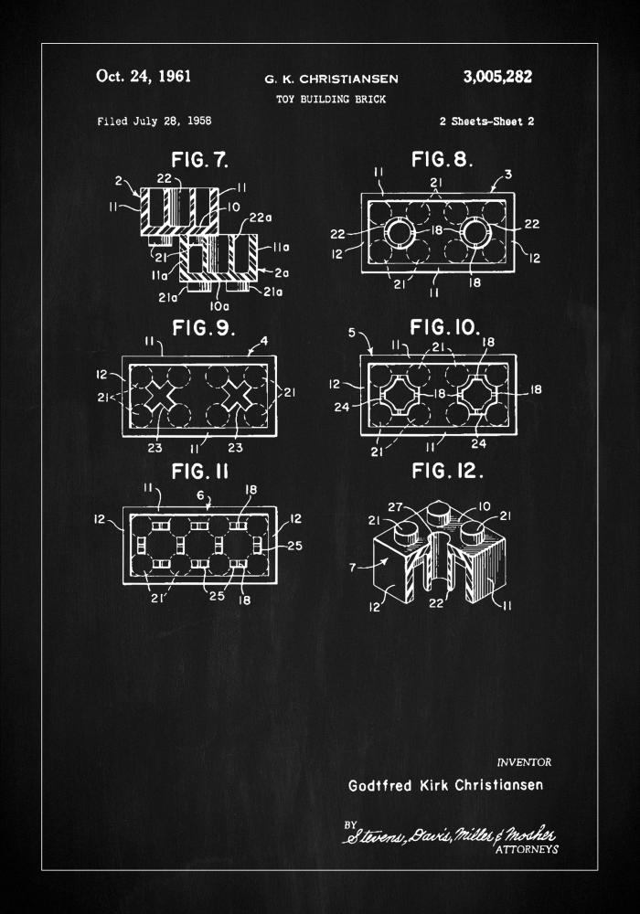 Patent Print - Lego Block II - Black Plakát