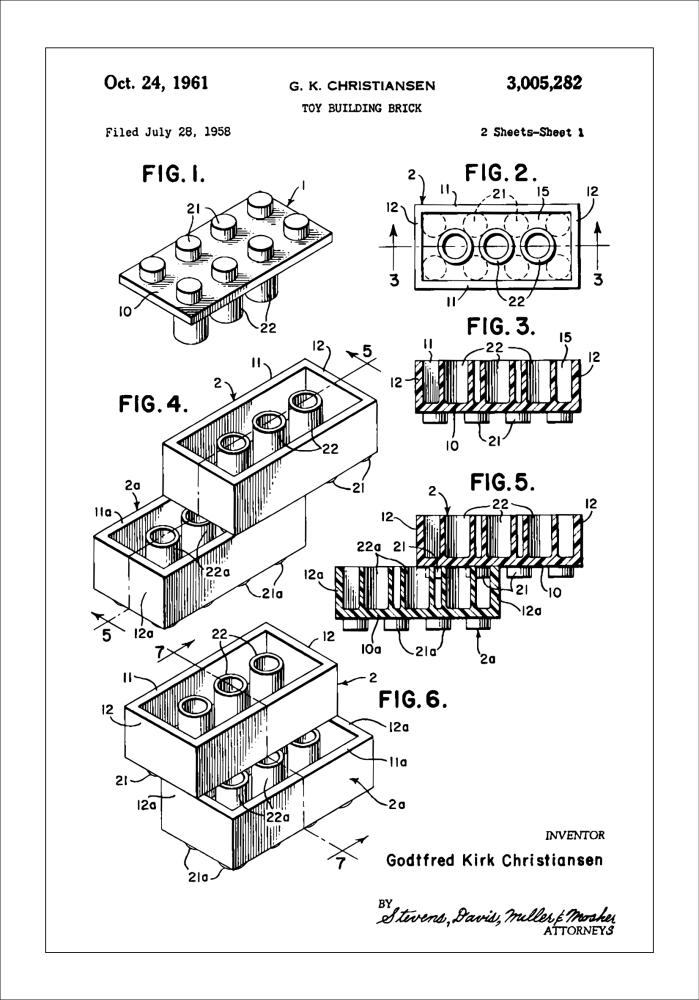 Patent Print - Lego Block I - White Plakát