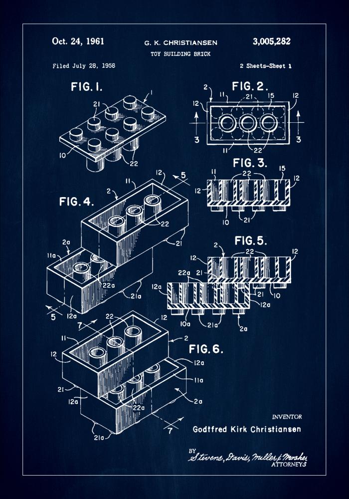 Patent Print - Lego Block I - Blue Plakát