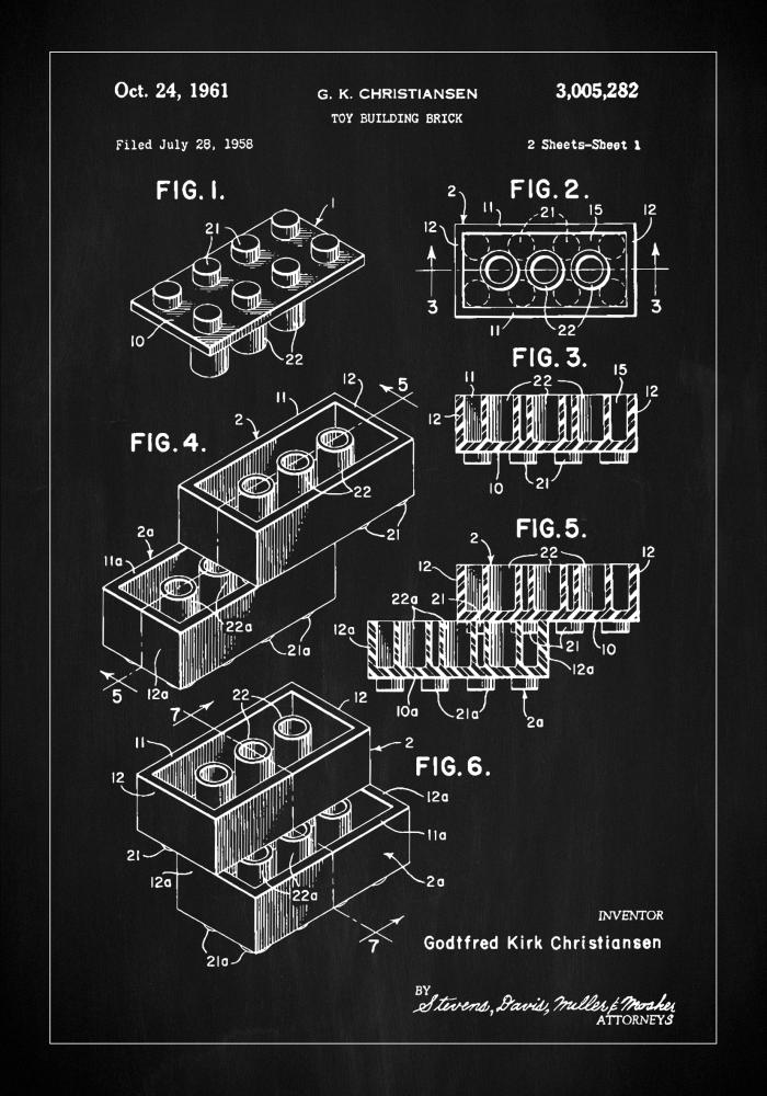 Patent Print - Lego Block I - Black Plakát