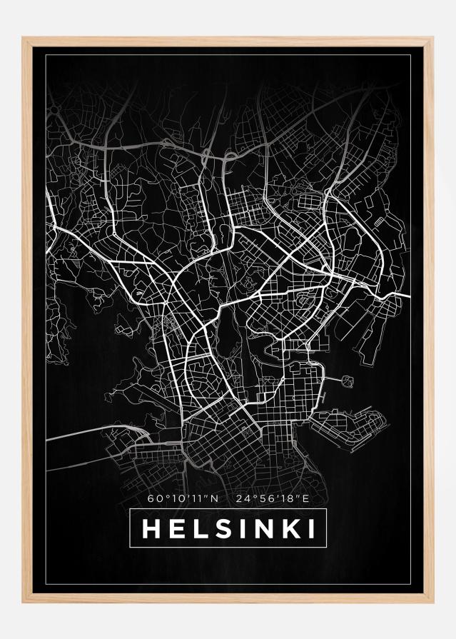 Mapa - Helsinki - Cerná Plakát