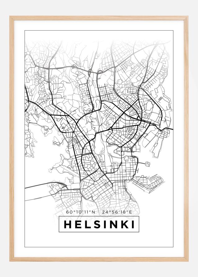 Mapa - Helsinki - Bílá Plakát