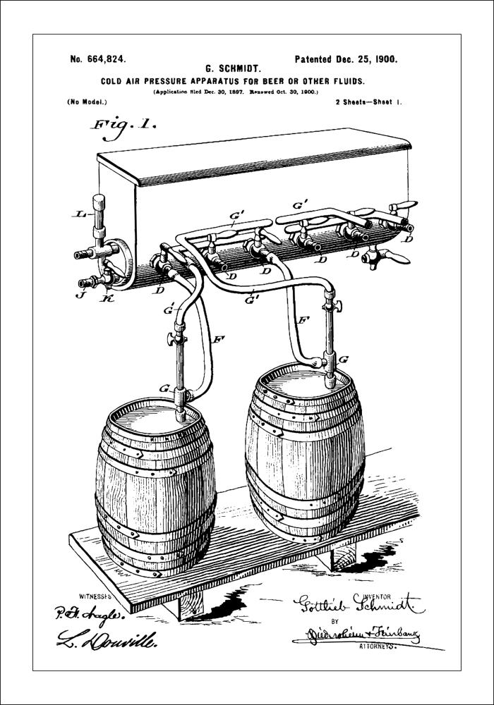 Patent Print - Beer Kegs - White Plakát