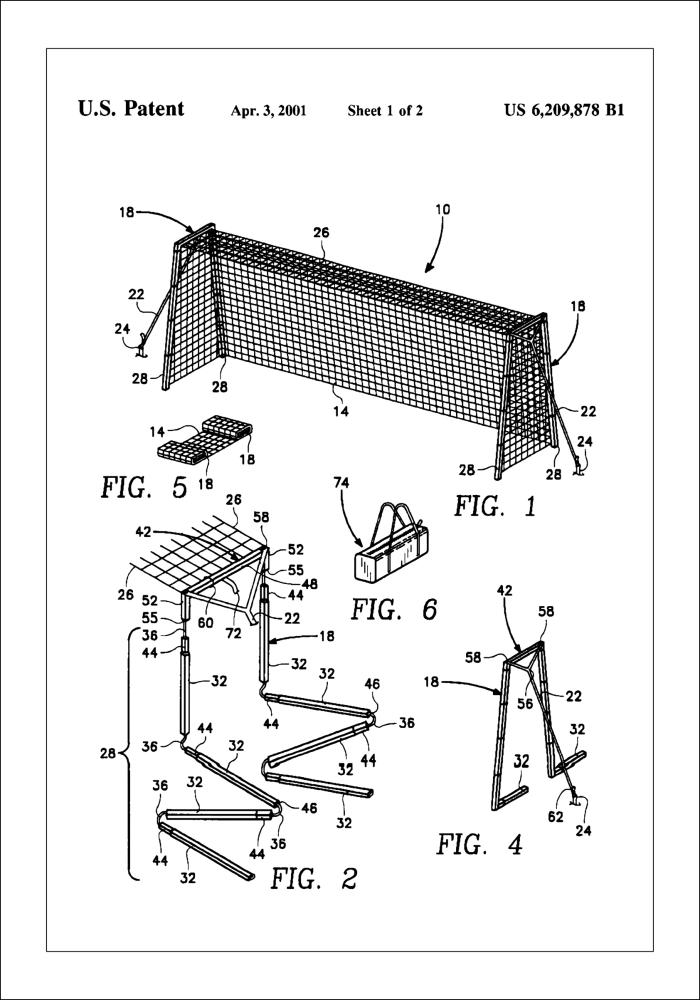 Patent Print - Soccer Goal - White Plakát