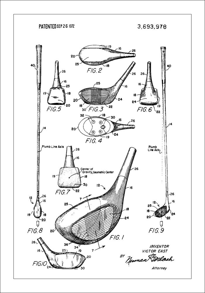 Patent Print - Golf Club - White Plakát