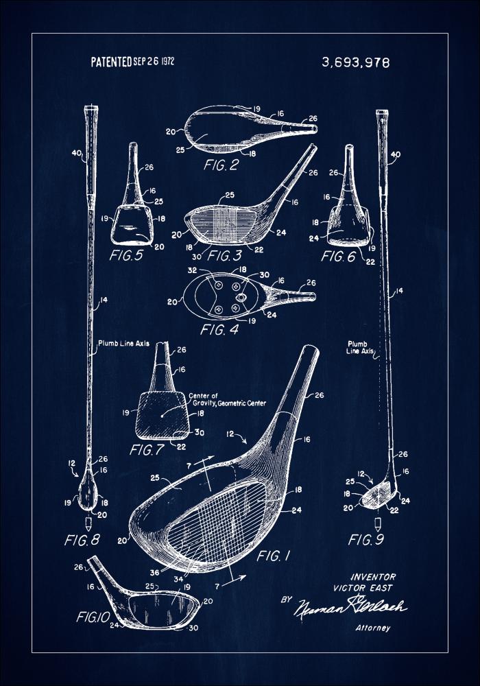 Patent Print - Golf Club - Blue Plakát