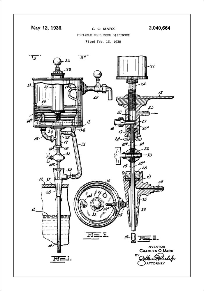 Patent Print - Portable Cold Beer Dispenser - White Plakát