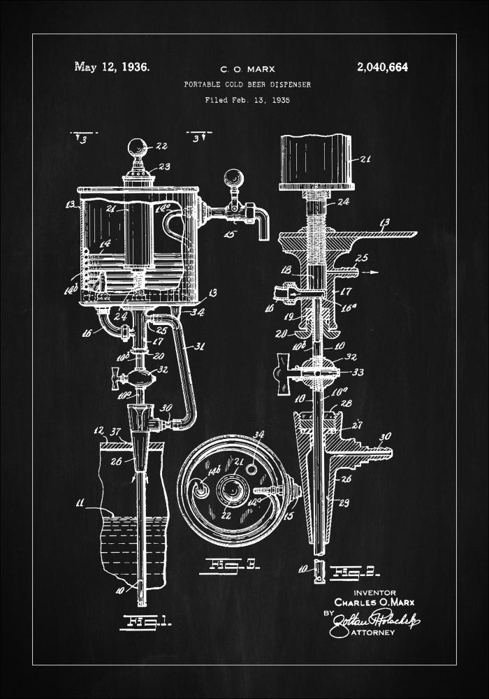 Patent Print - Portable Cold Beer Dispenser - Black Plakát