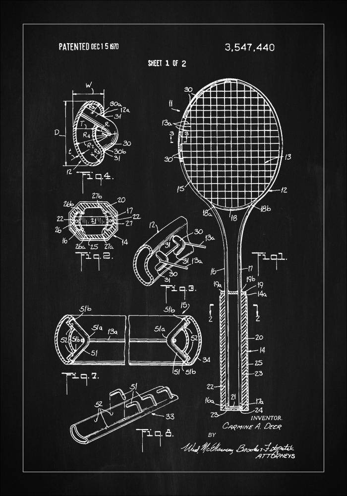 Patent Print - Tennis Racket - Black Plakát