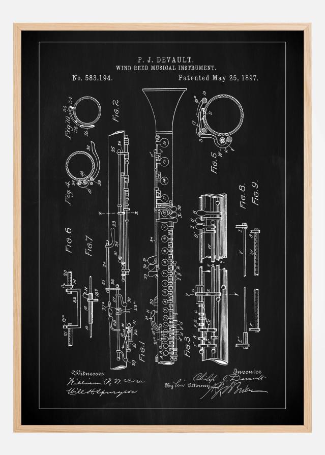 Patent Print - Clarinet - Black Plakát