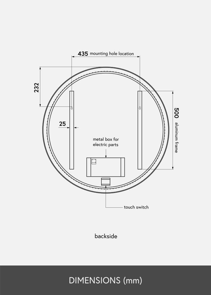 KAILA Zrcadlo Circle LED Cerná 80 cm Ø