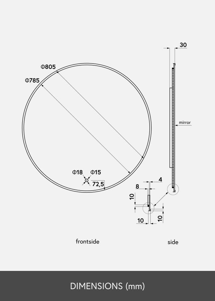 KAILA Zrcadlo Circle LED Cerná 80 cm Ø