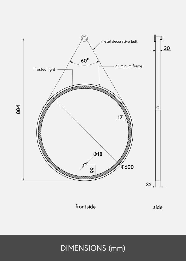 KAILA Zrcadlo Belt LED Zlatá 60 cm Ø