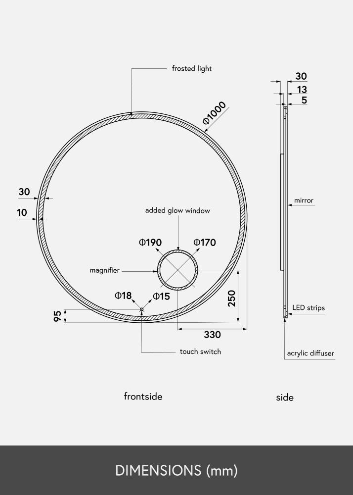 KAILA Zrcadlo Circular Magnifying LED 100 cm Ø