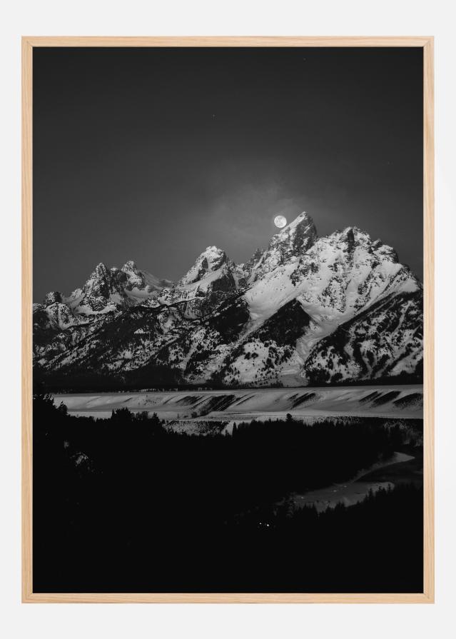 Full Moon Sets in the Teton Mountain Range Plakát